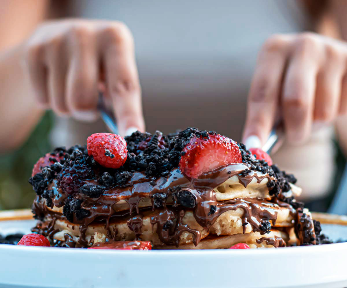Fruit forest pancakes with Oreos and chocolate